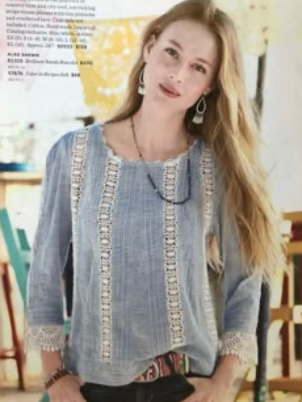 Sundance Women’s Crochet Detail Blouse // Blue // Small